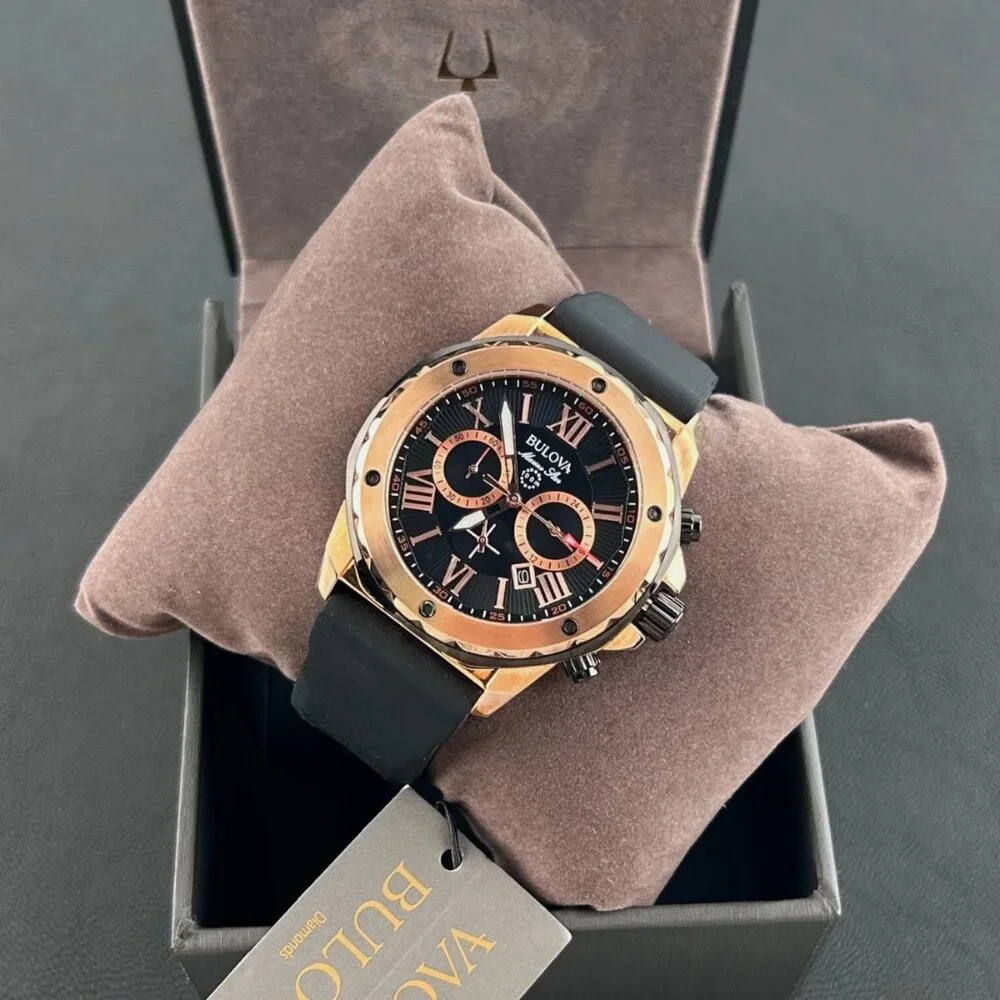 Bulova Marine Star Men's Black Dial Black Rubber Strap 44mm Quartz Watch